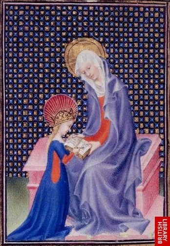 St Anne teaching the Virgin to Read. Breviary of John the Fearless. 