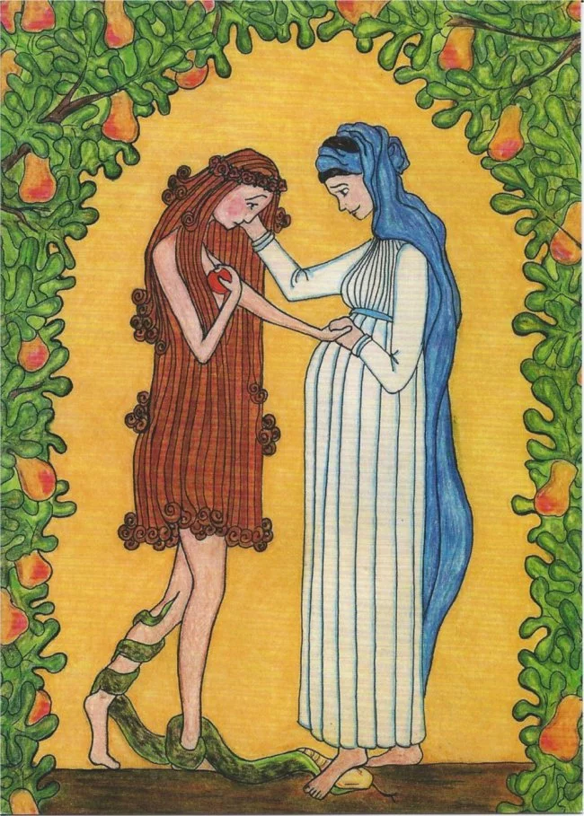 Mary and Eve made by a nun from Our Lady of Mississippi Abbey