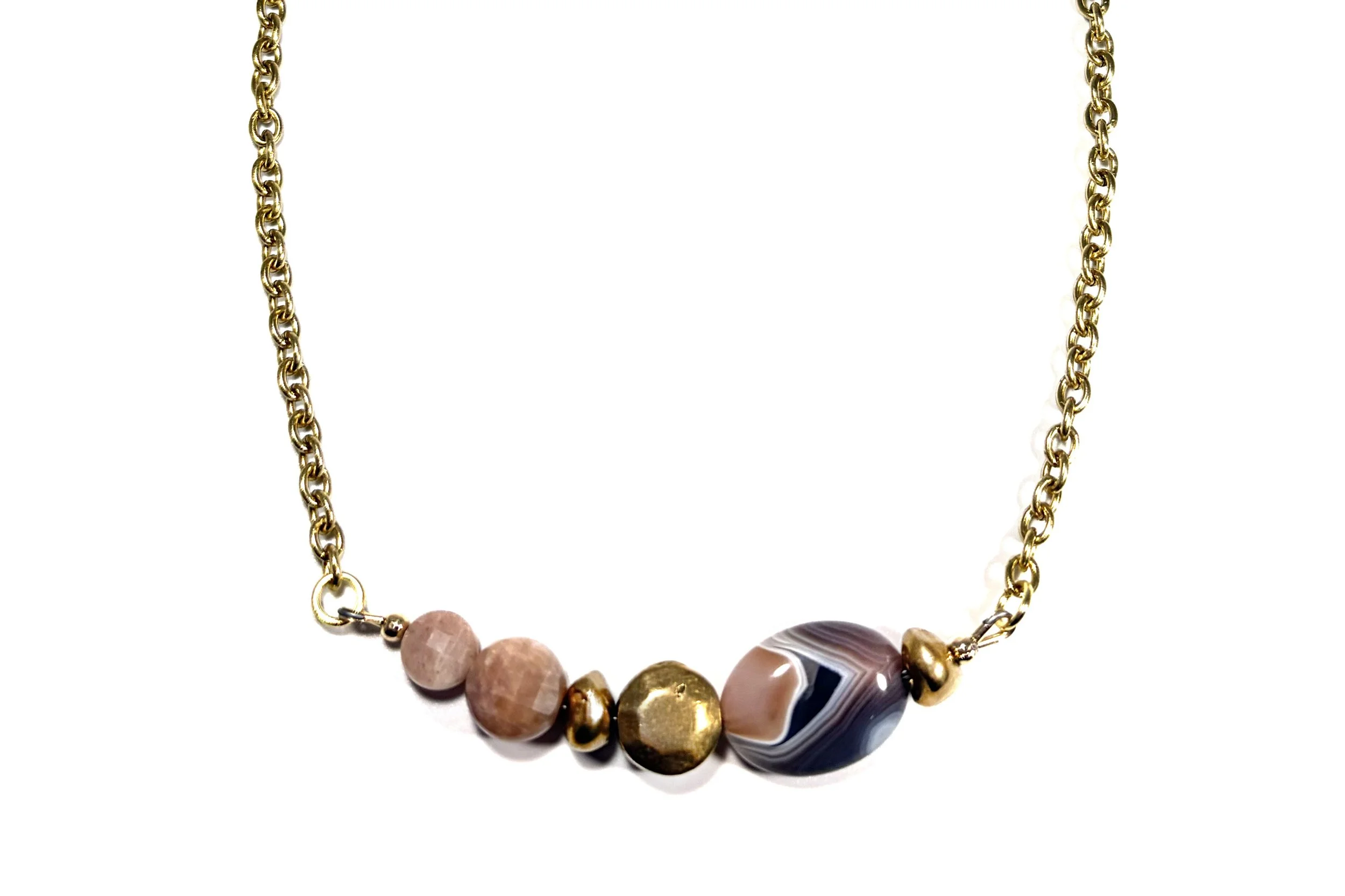 MERIDIAN: BOTSWANA AGATE & PEACH MOONSTONE NECKLACE