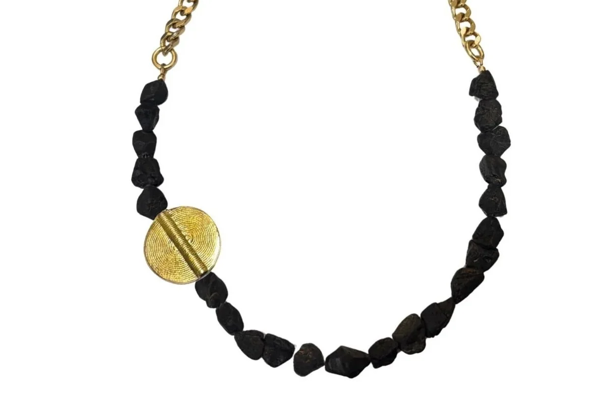 RAW SPINEL & BRASS MEDALLION NECKLACE