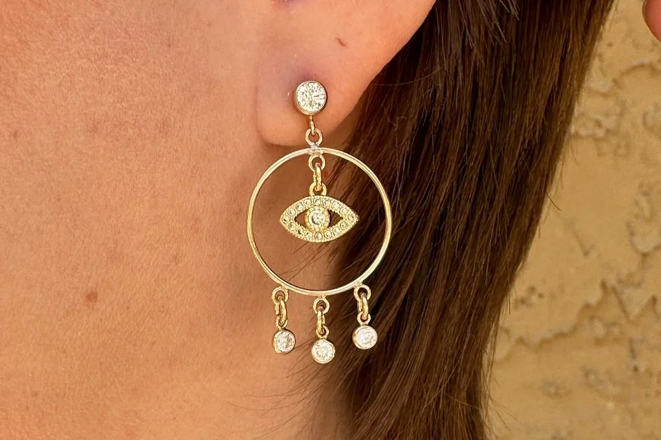 CZ POST HOOP & FLOATING EYE WITH BEZEL ACCENTS