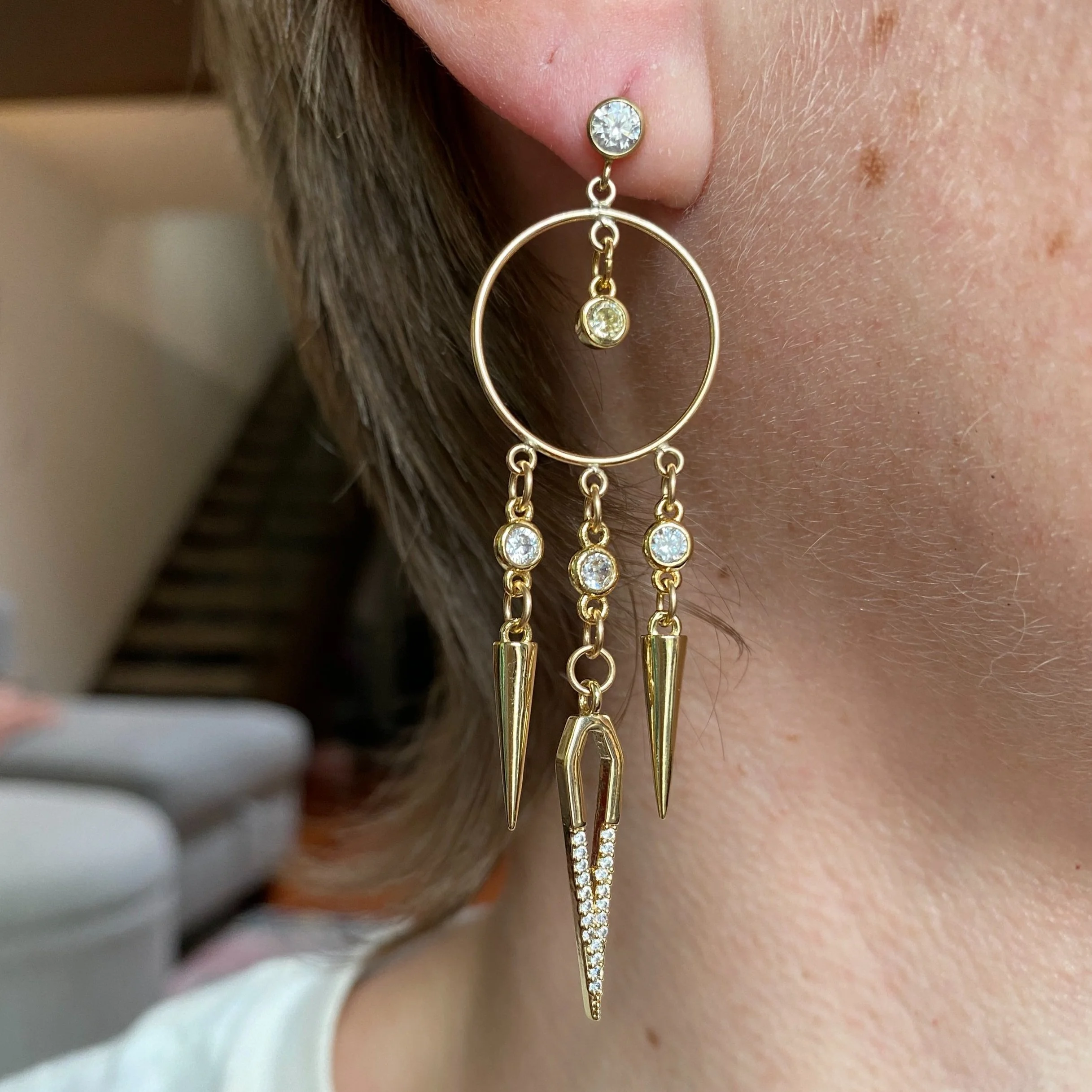 CZ POST HOOP CHANDELIER & SPIKES