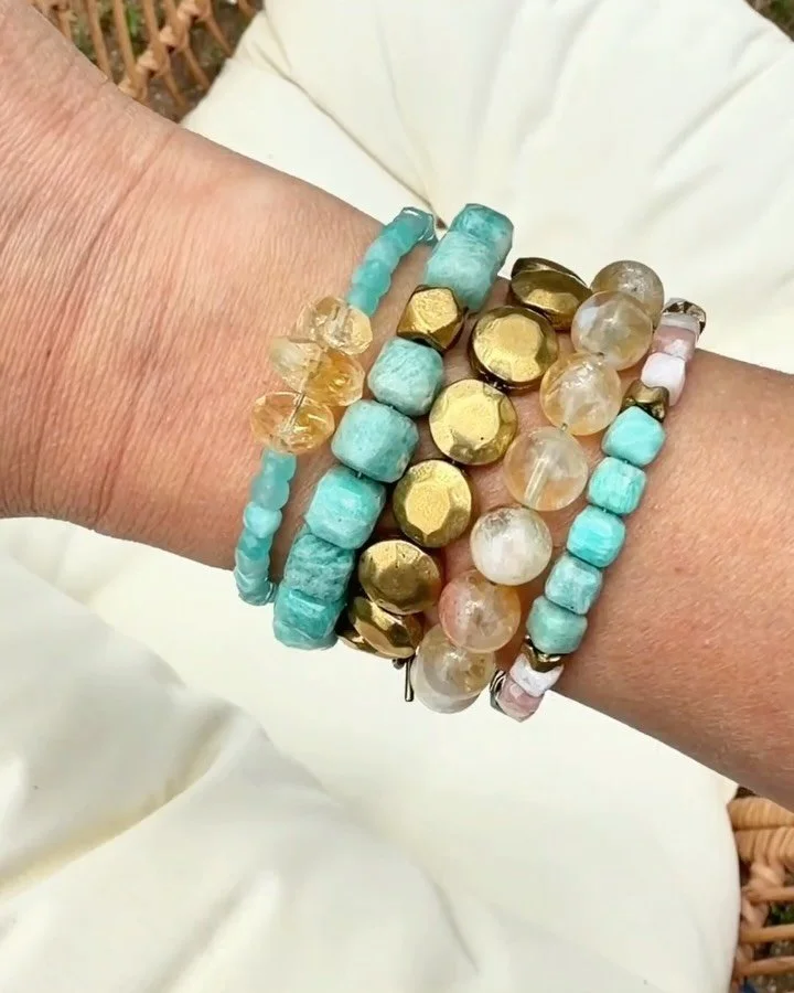 A fresh take on your favorite stone.&nbsp;Our signature amazonite&mdash;reimagined in two brand new styles. Inspired by the ocean and sky, these vibrant, versatile stones add the perfect pop of color to every stack.&nbsp;Level up your bracelet stack-