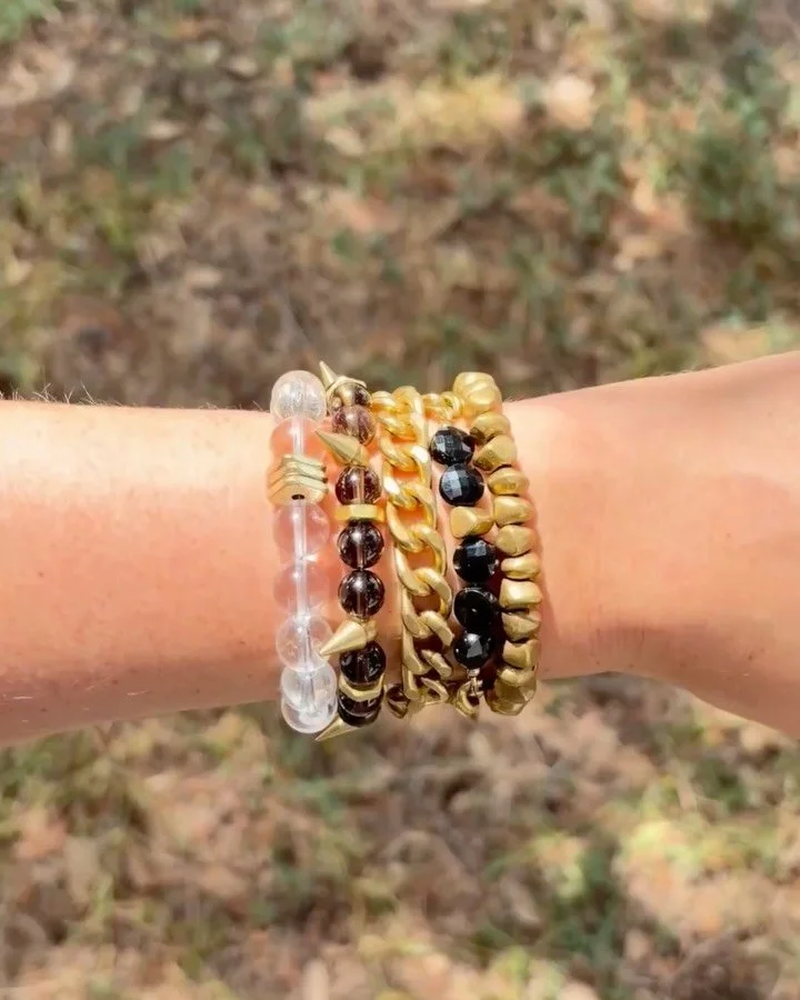 Swipe to build this fall stack with me &rarr;

Start with Spice: Brass Stones Bracelet 

Add a little color with Remix: Black Tourmaline &amp; Brass Stone Bracelet 

Throw on a Chain: Thick Curb 3.0 Bracelet 

Add a little edge with On Point: Smoky Q