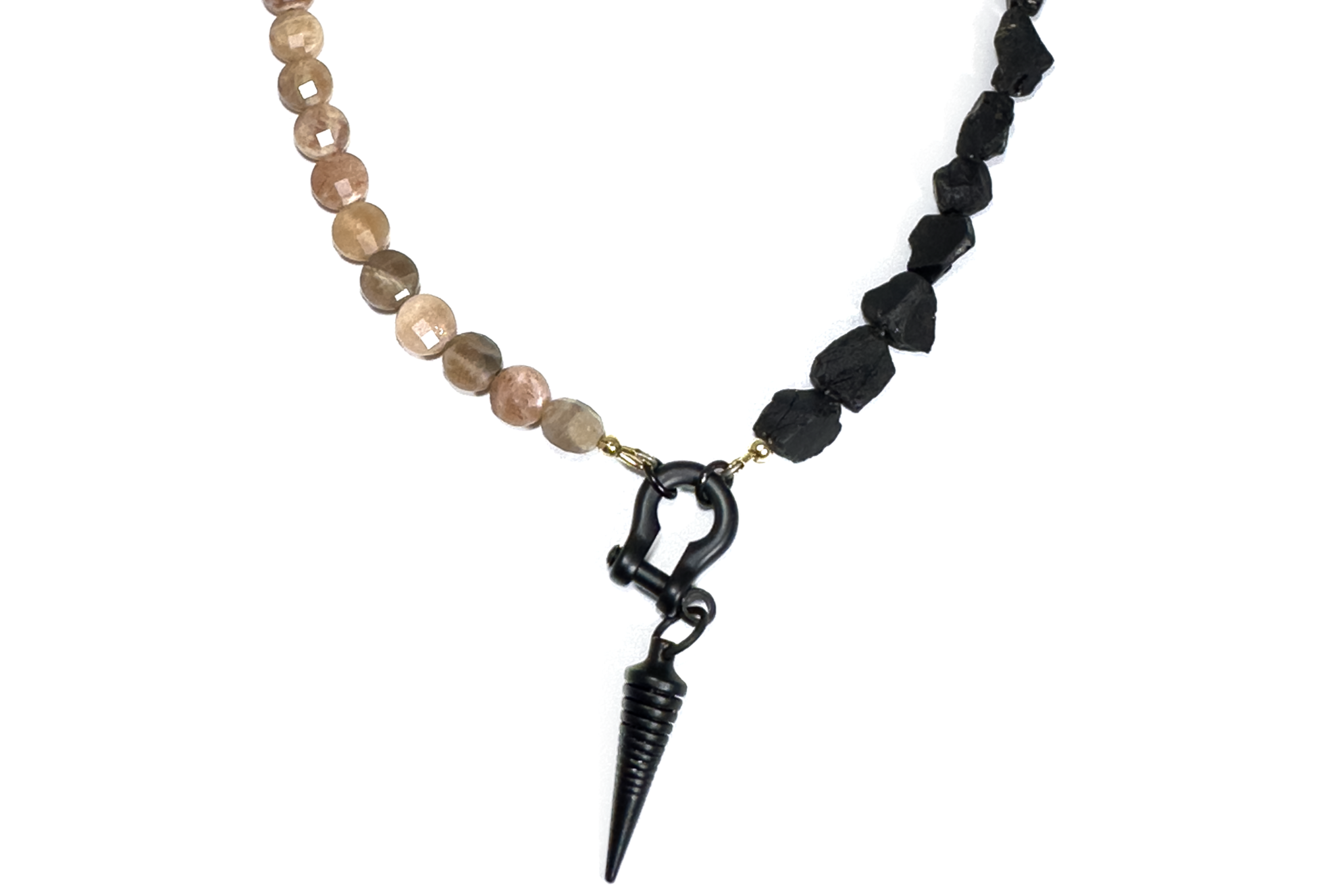 MATTE BLACK SHACKLE & RAW SPINEL | PEACH MOONSTONE