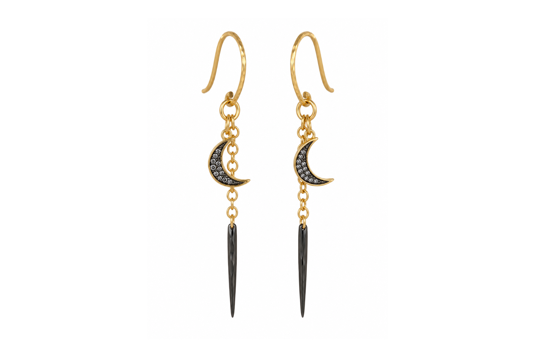 ROUND HOOK: BLACK PAVÉ MOON & BLACK VERMEIL EARRINGS