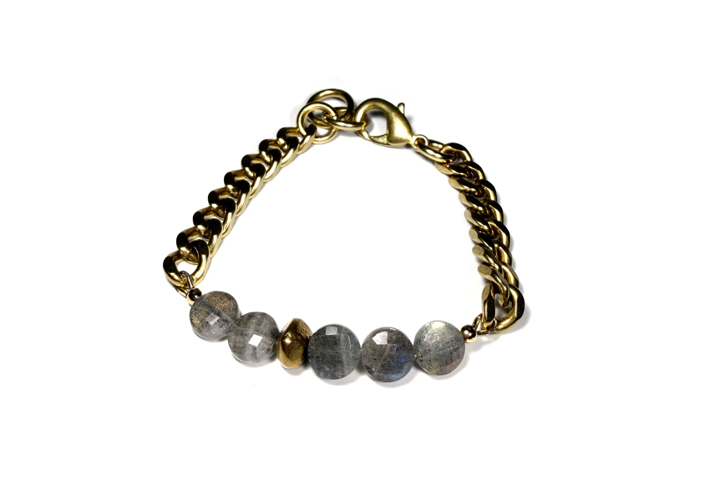 REMIX: LABRADORITE COIN & BRASS STONE BRACELET