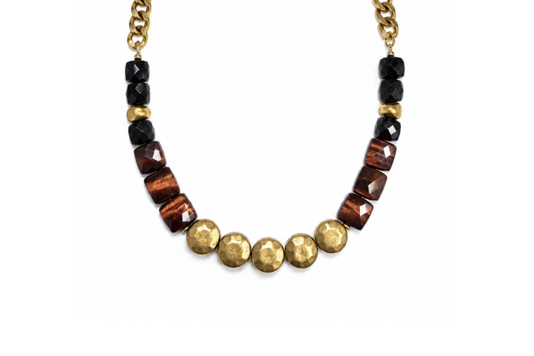 RED TIGER'S EYE & BRASS SAND DOLLAR NECKLACE