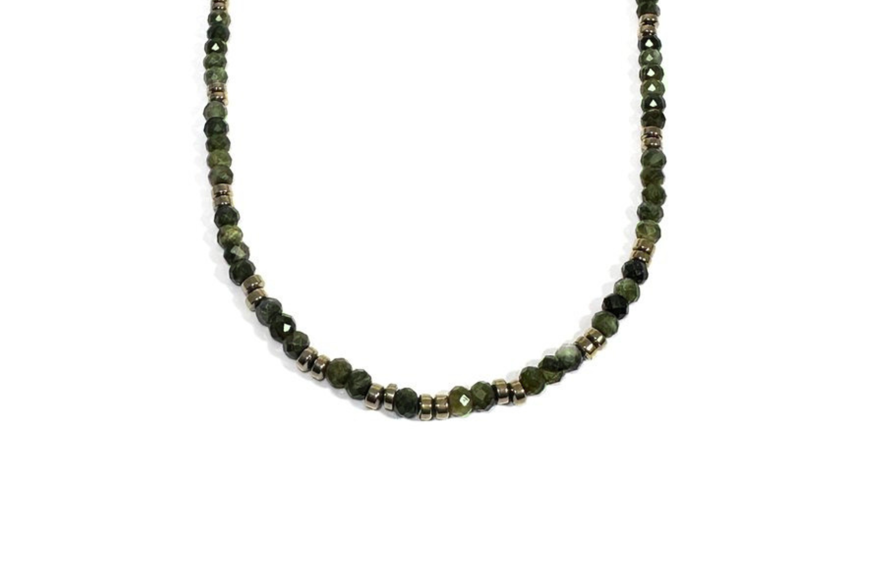 MINI BEADED GREEN TOURMALINE & PYRITE NECKLACE