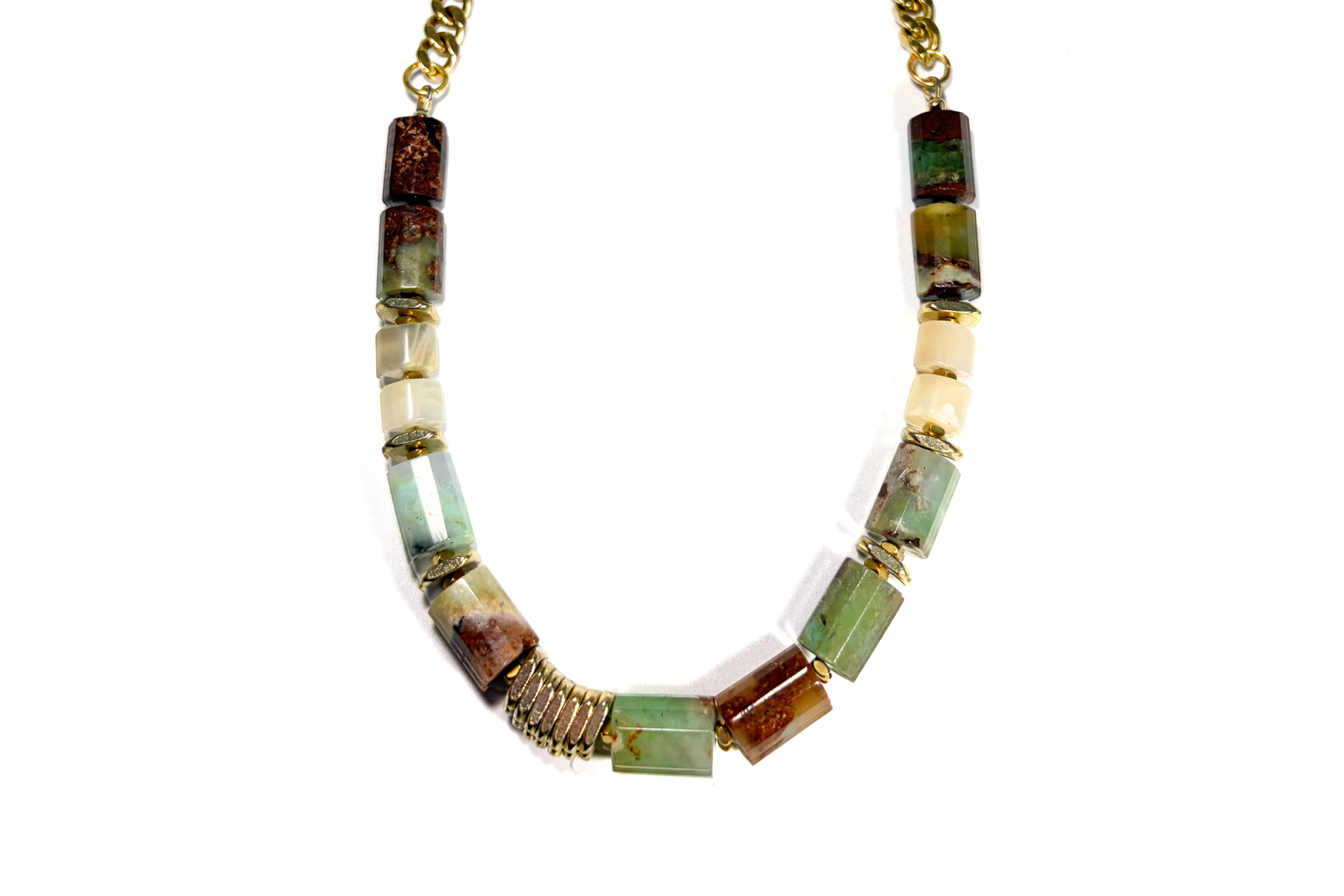 CHRYSOPRASE & PEACH MOONSTONE CURB NECKLACE
