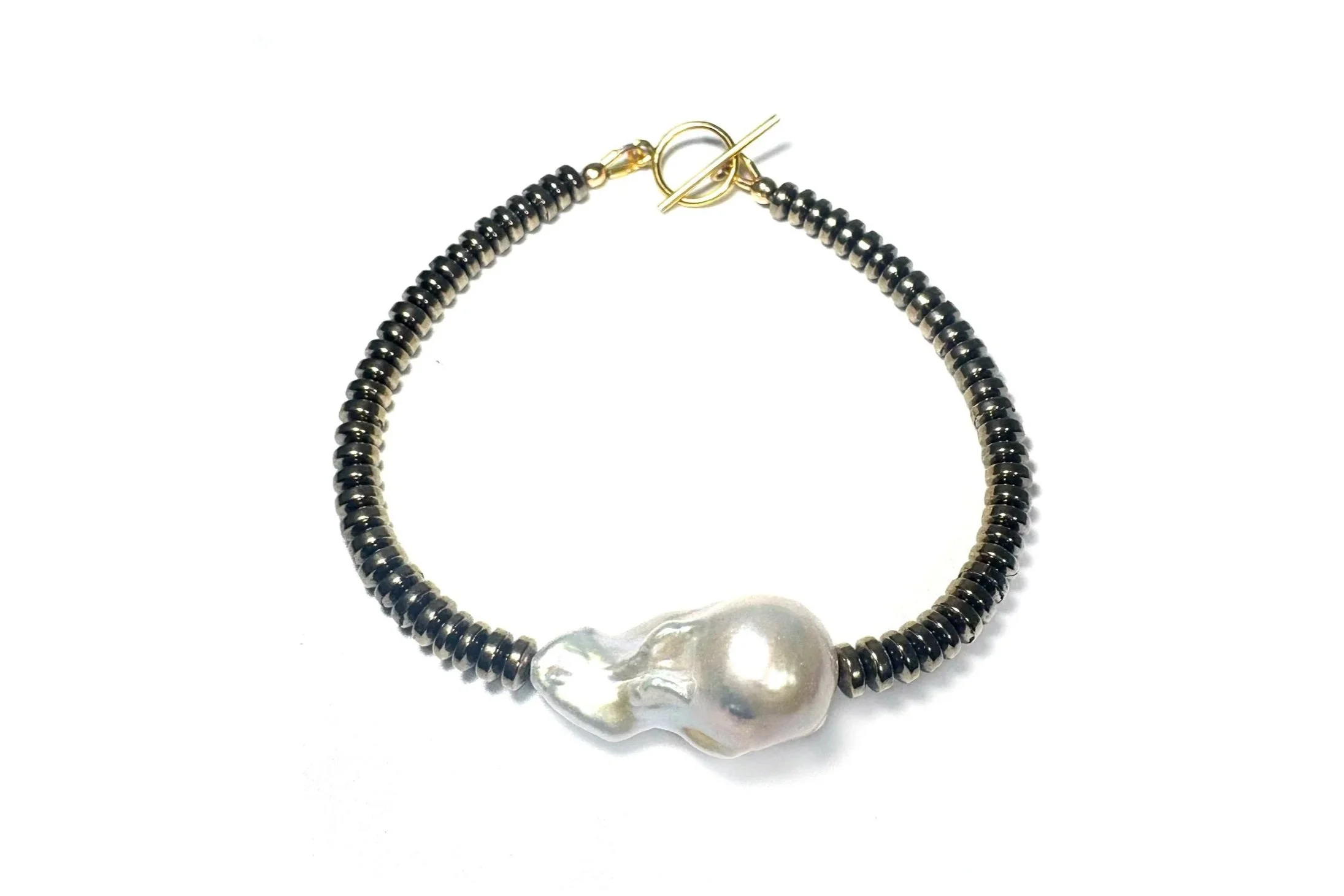 SLIM: BAROQUE PEARL & PYRITE BRACELET