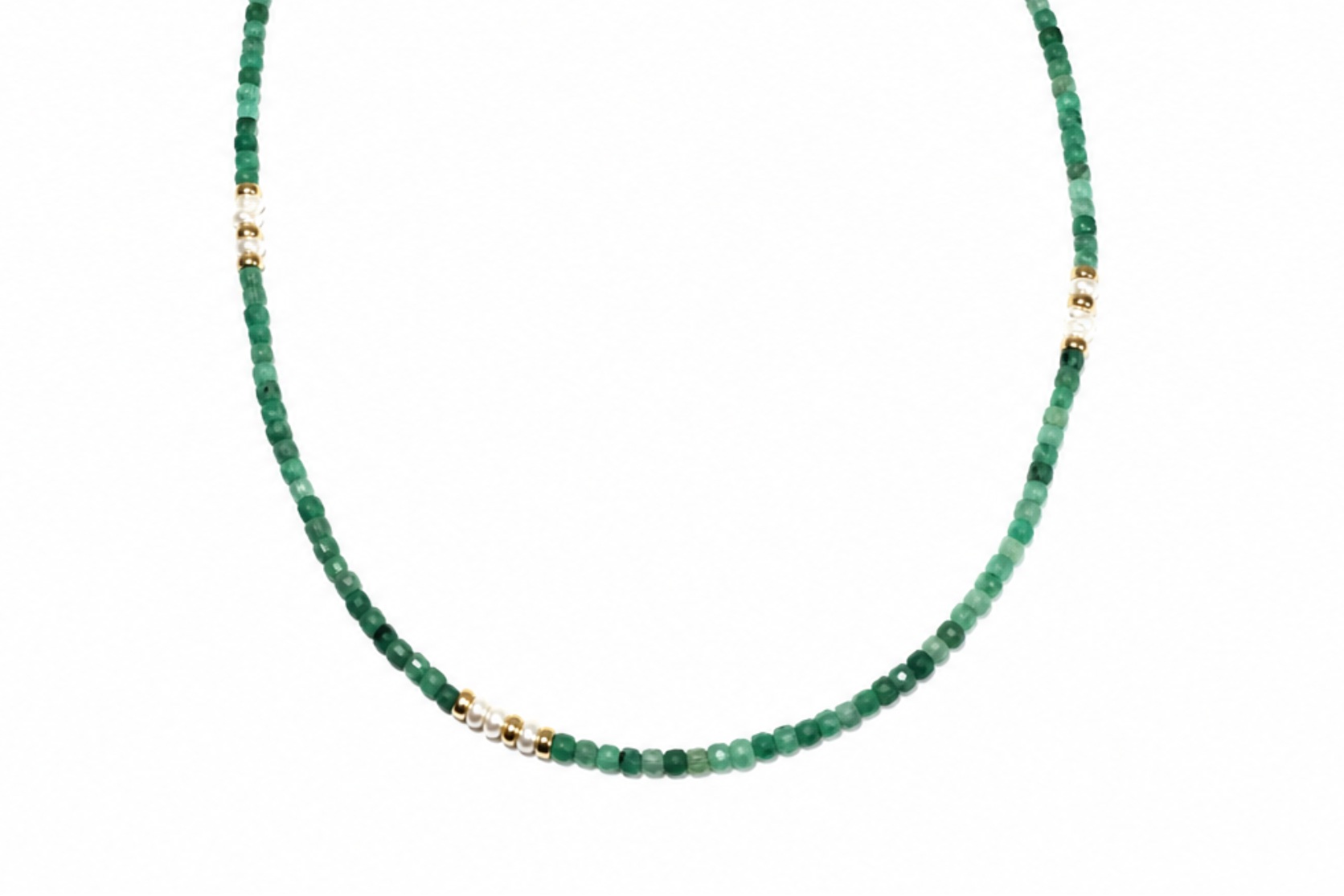 MINI BEADED EMERALD & PEARL NECKLACE