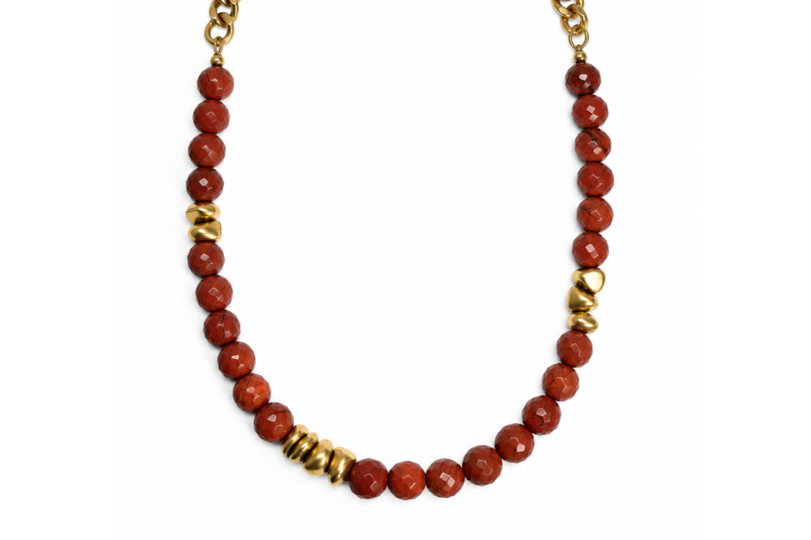 FACETED RED JASPER & BRASS STONES NECKLACE