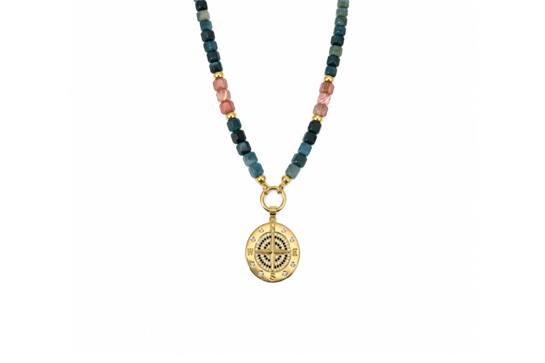 BLUE TOURMALINE & RHODOCHROSITE | COMPASS NECKLACE