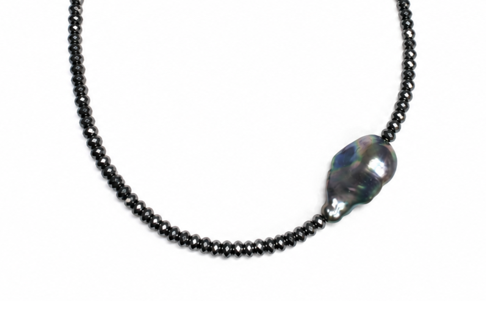 MINI BEADED HEMATITE & PEACOCK PEARL NECKLACE