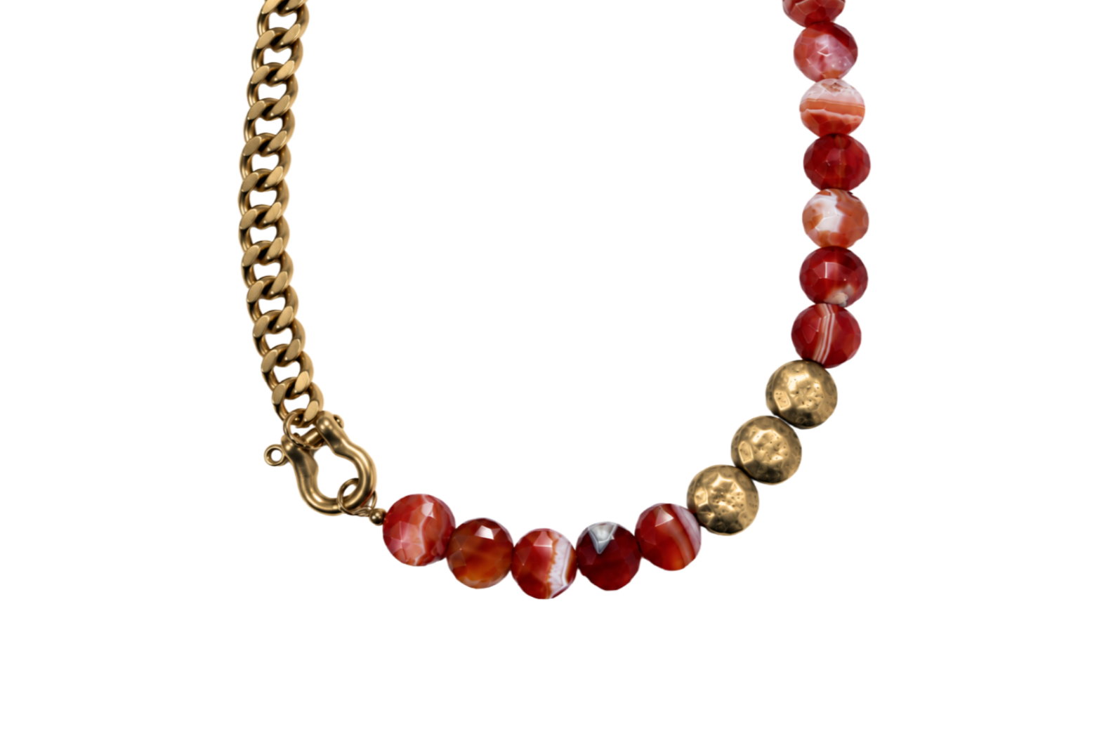 SHACKLE SINGLE: FACTED RED SPRIPED AGATE COIN NECKLACE