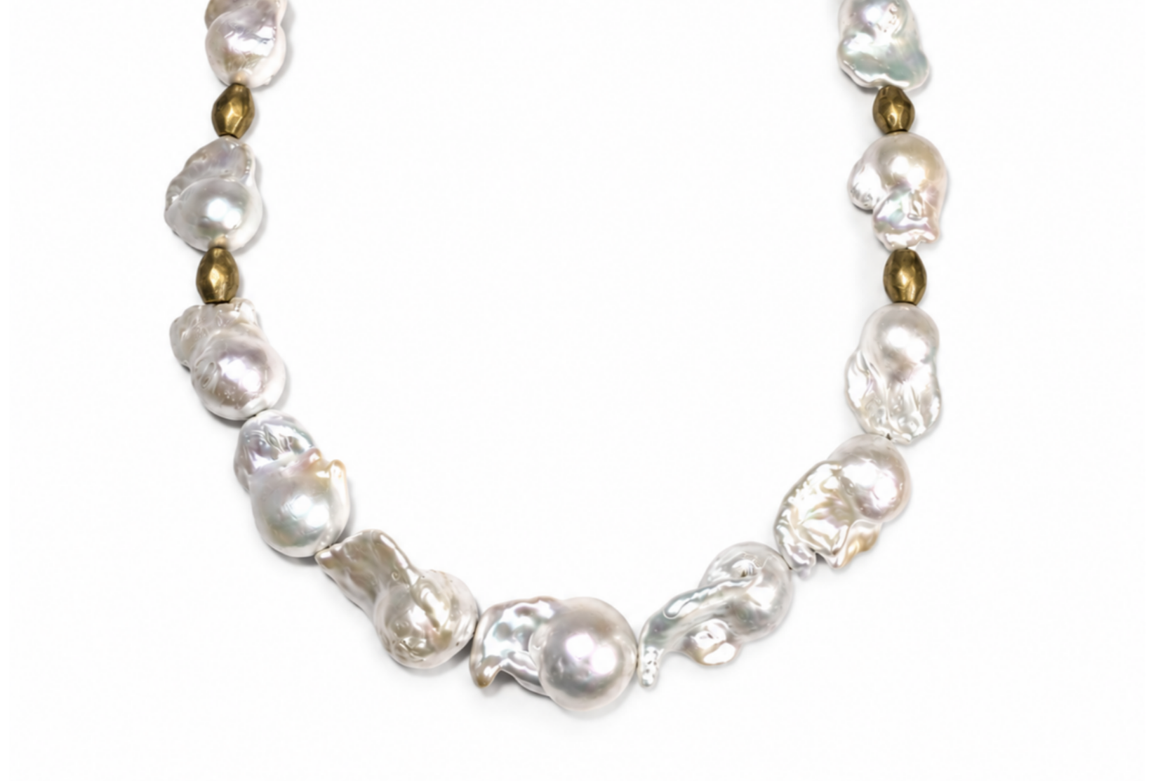 BAROQUE PEARL & BRASS BARREL NECKLACE (LIMITED-EDITION)
