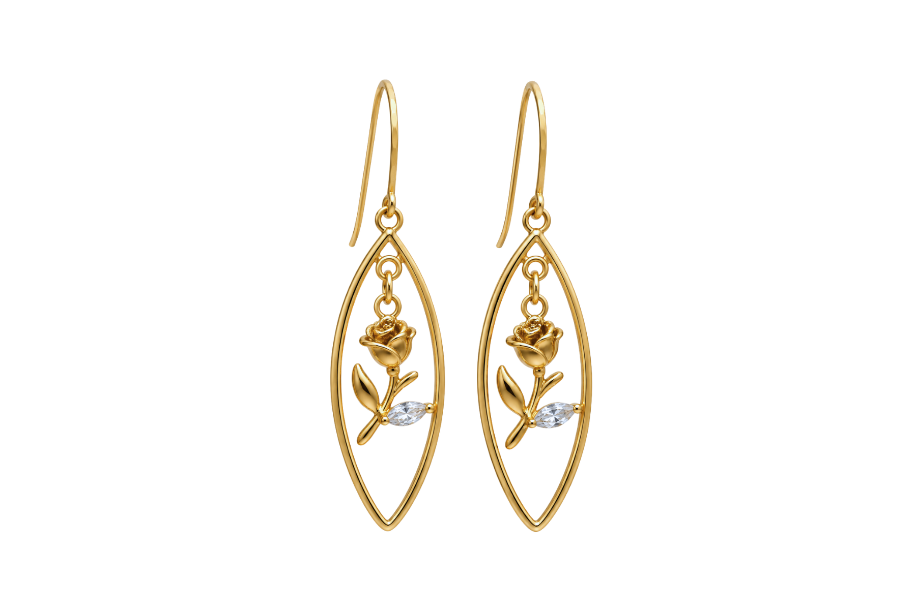 CLASSIC HOOK: MARQUISE HOOP & A SINGLE ROSE EARRINGS