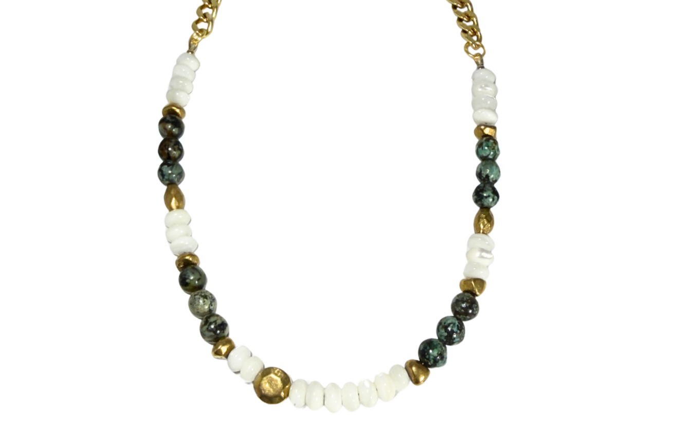 AFRICAN TURQUOISE & MOTHER OF PEARL NECKLACE
