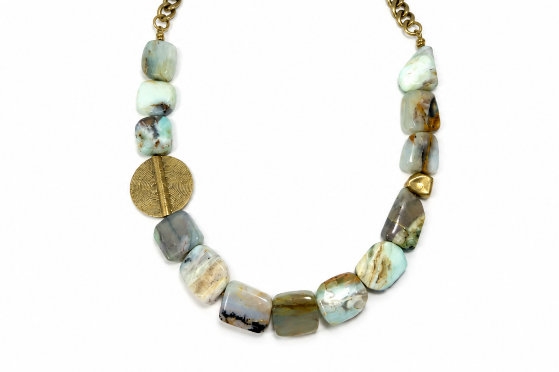 PERUVIAN BLUE OPAL & BRASS MEDALLION NECKLACE (LIMITED-EDITION)