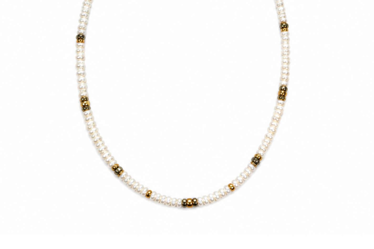 MINI BEADED PEARL & PYRITE NECKLACE