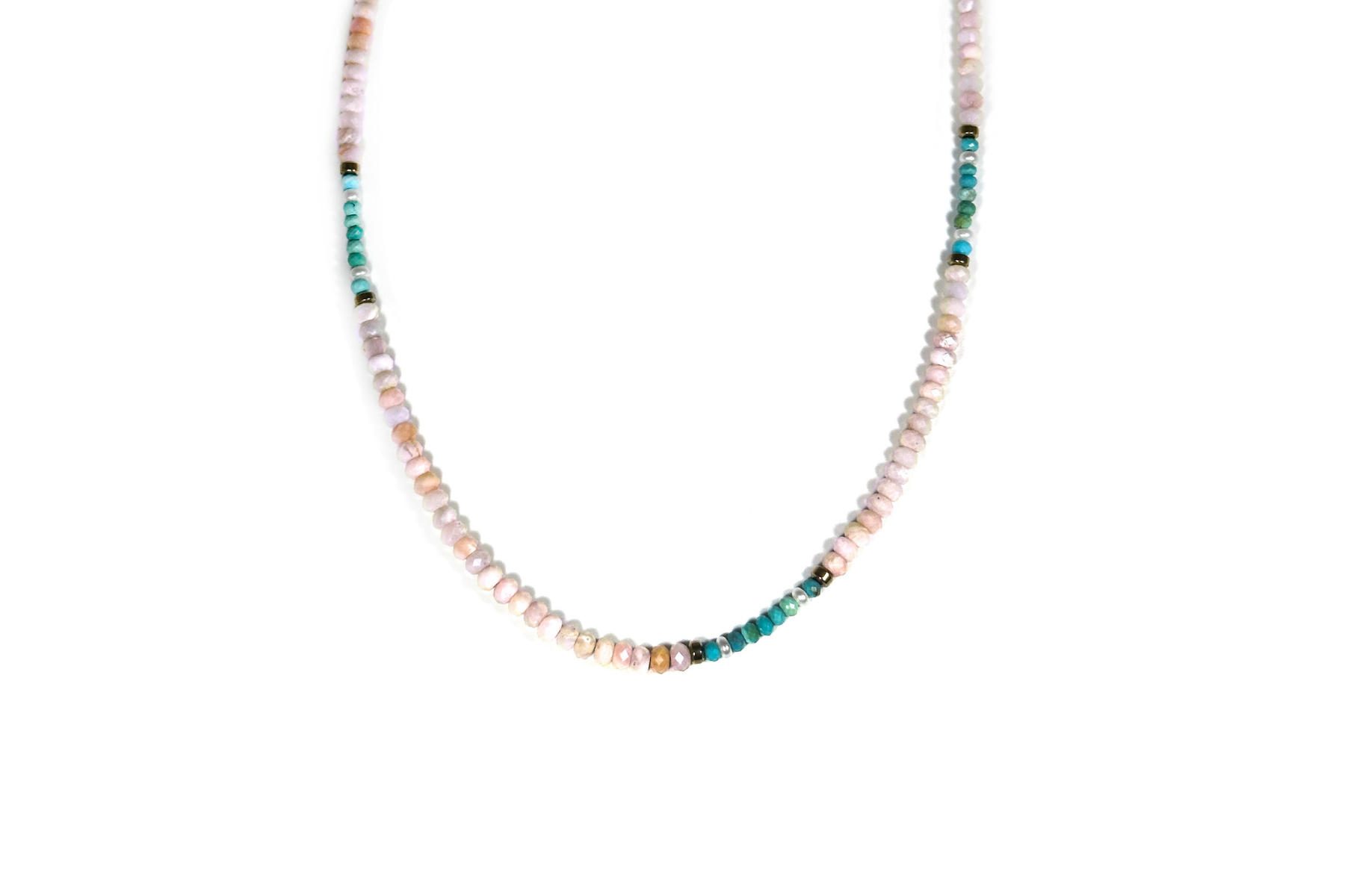 MINI BEADED PINK OPAL & TURQUOISE NECKLACE