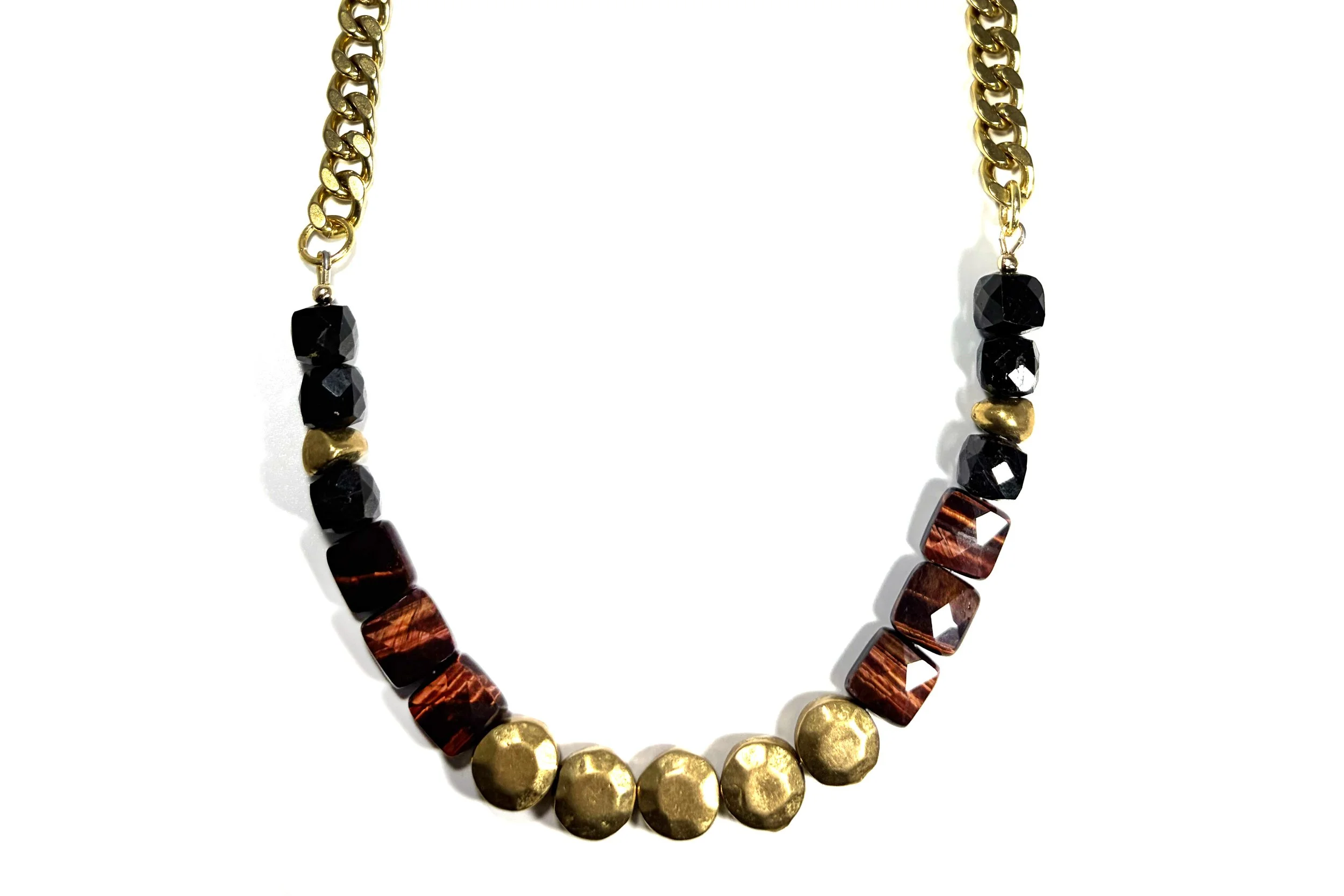 RED TIGER'S EYE & BRASS SAND DOLLAR NECKLACE