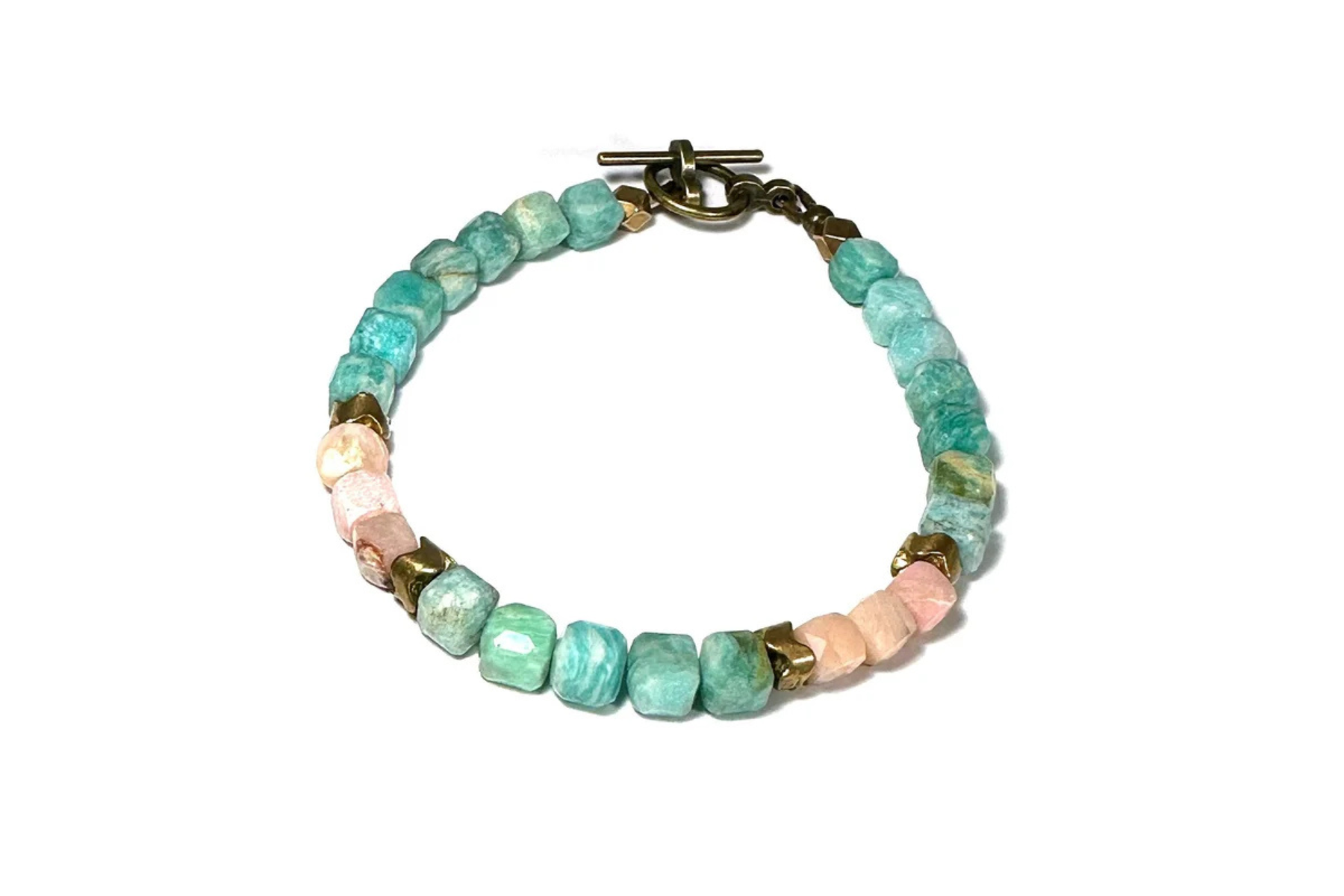 NARROW: AMAZONITE & PINK OPAL BRACELET