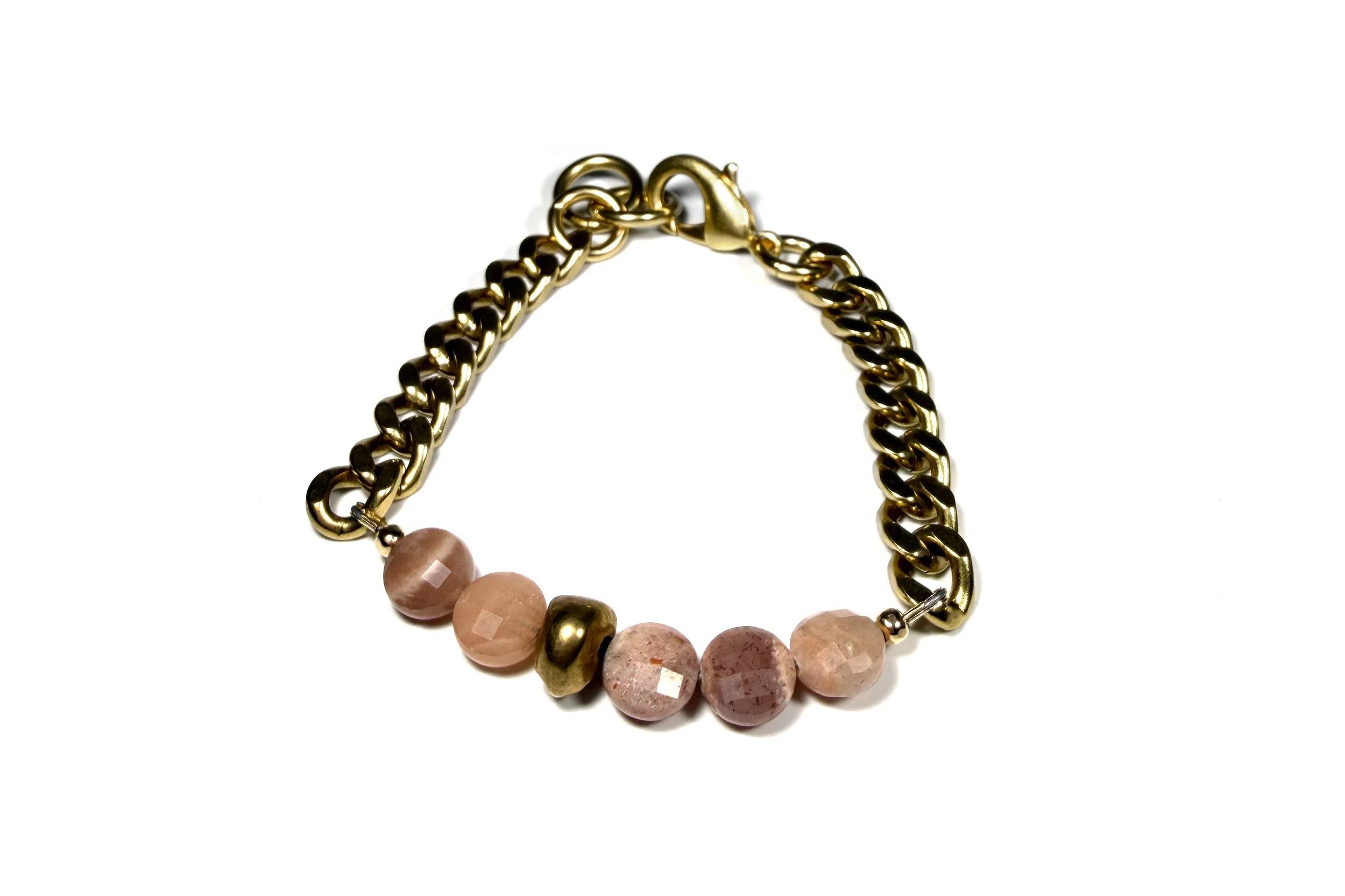 REMIX: PEACH MOONSTONE & BRASS STONE BRACELET