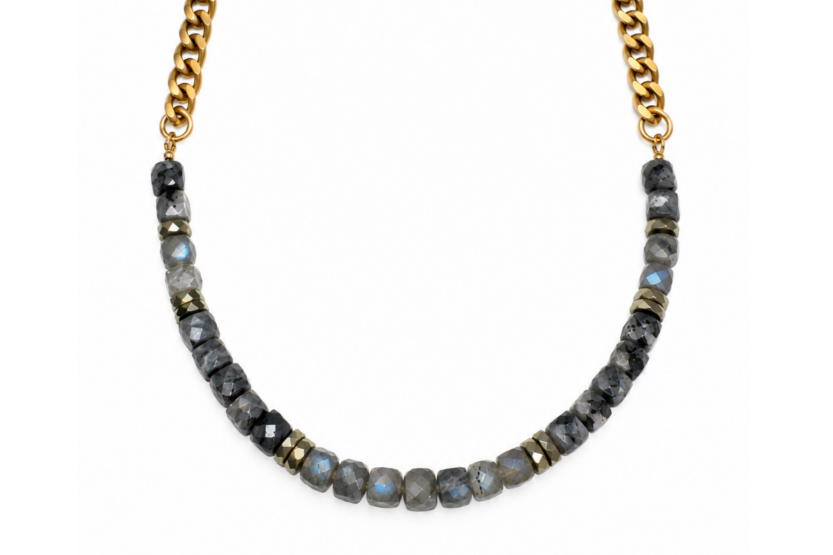 LABRADORITE & LARVIKITE CUBES | CURB NECKLACE