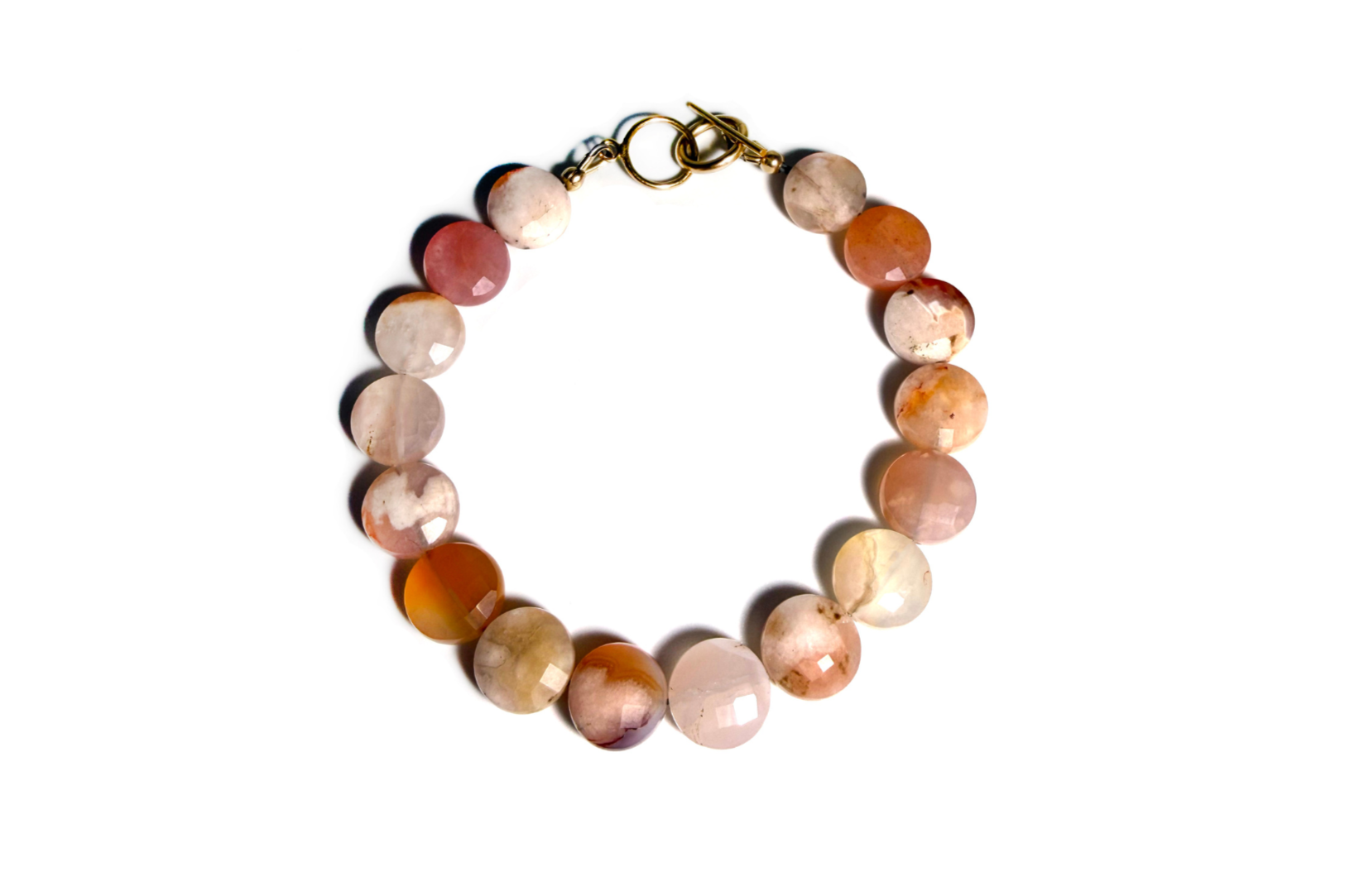 NARROW: FACETED CHERRY BLOSSOM AGATE COIN BRACELET