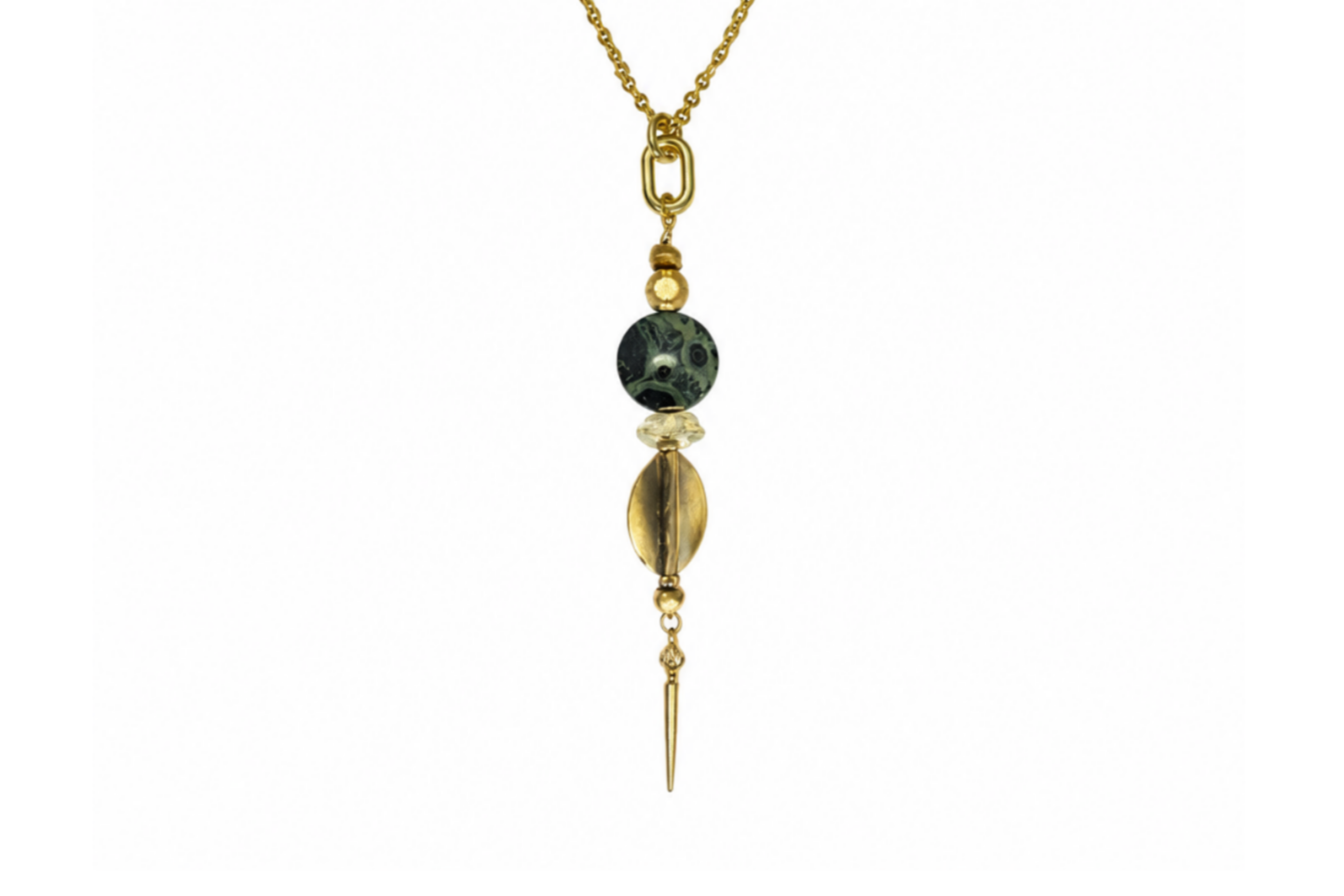 LONG: KAMBABA JASPER | LEMON QUARTZ | BRASS MEDALLION | SPIKE NECKLACE