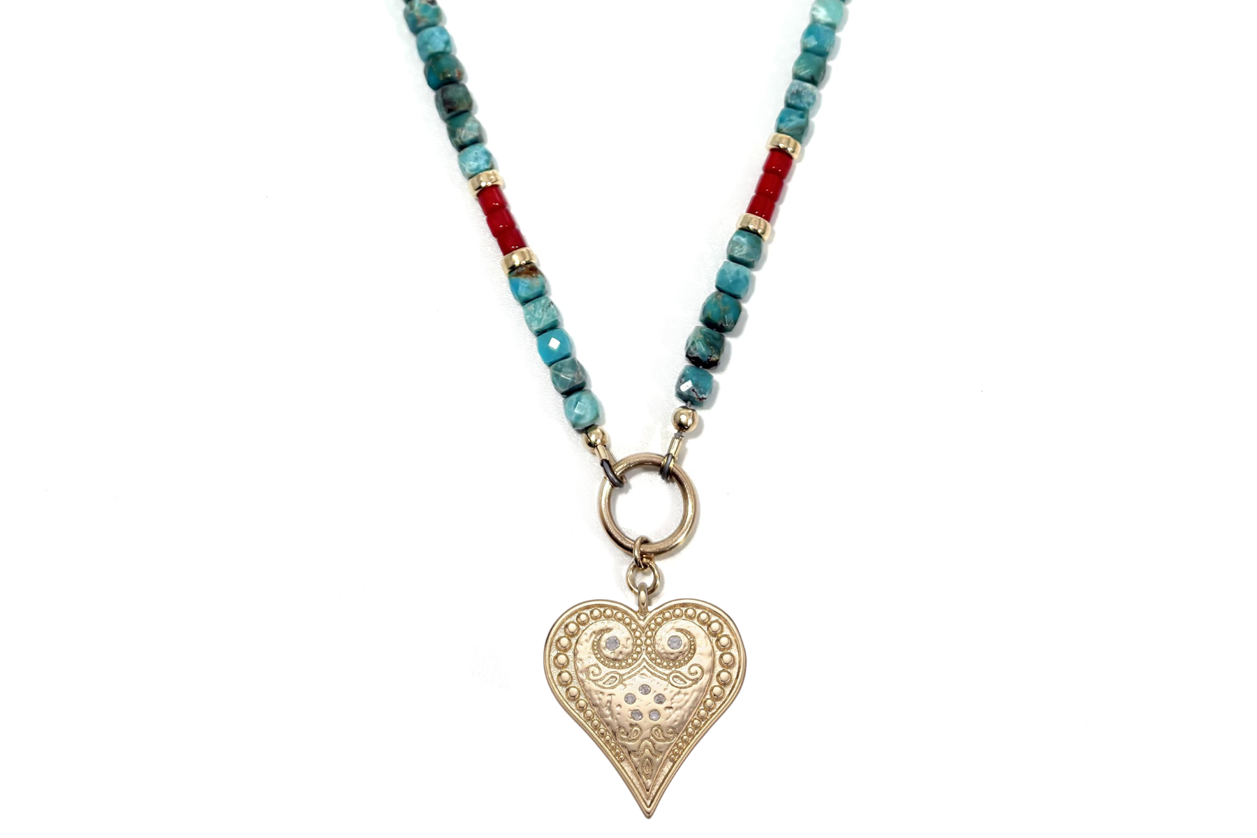 TURQUOISE & RED CORAL | PAISLEY HEART