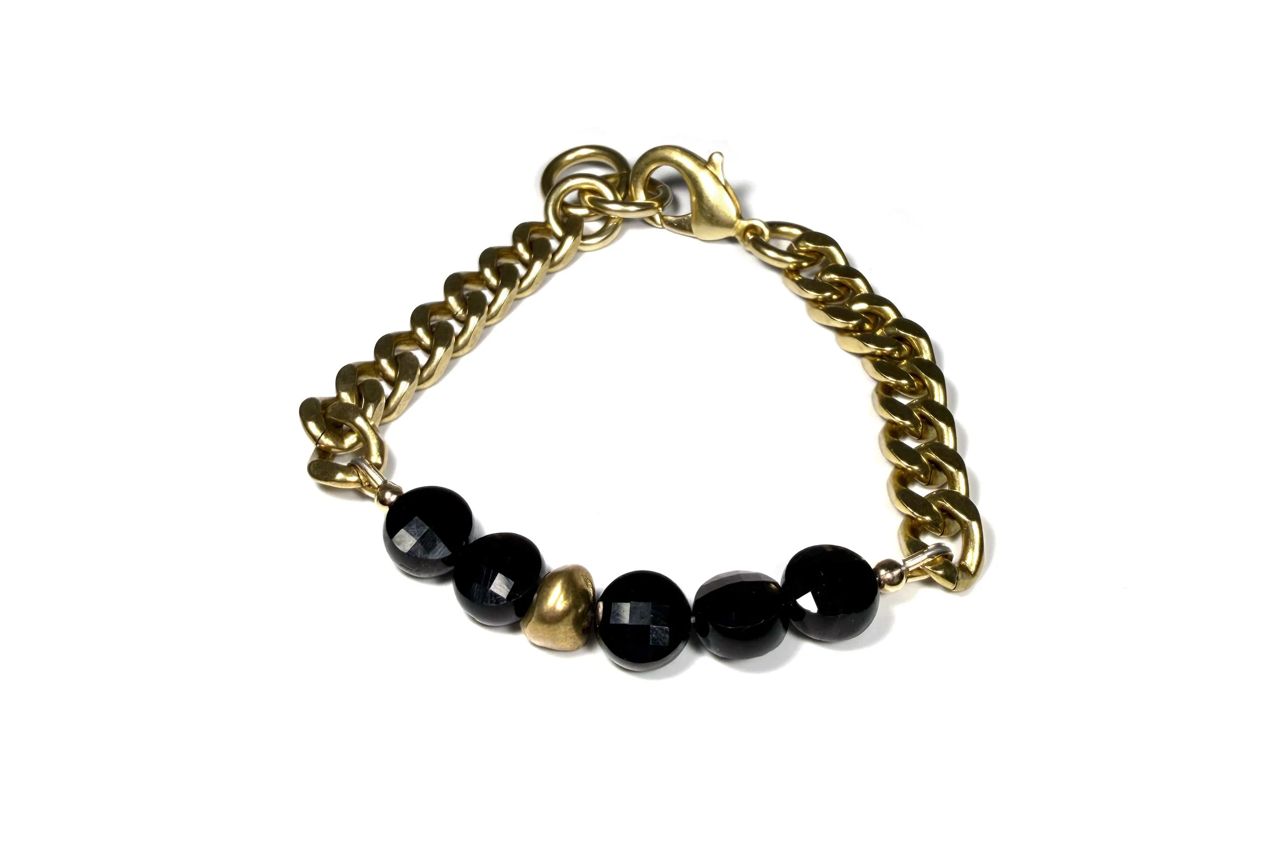 REMIX: BLACK TOURMALINE COIN & BRASS STONE  BRACELET