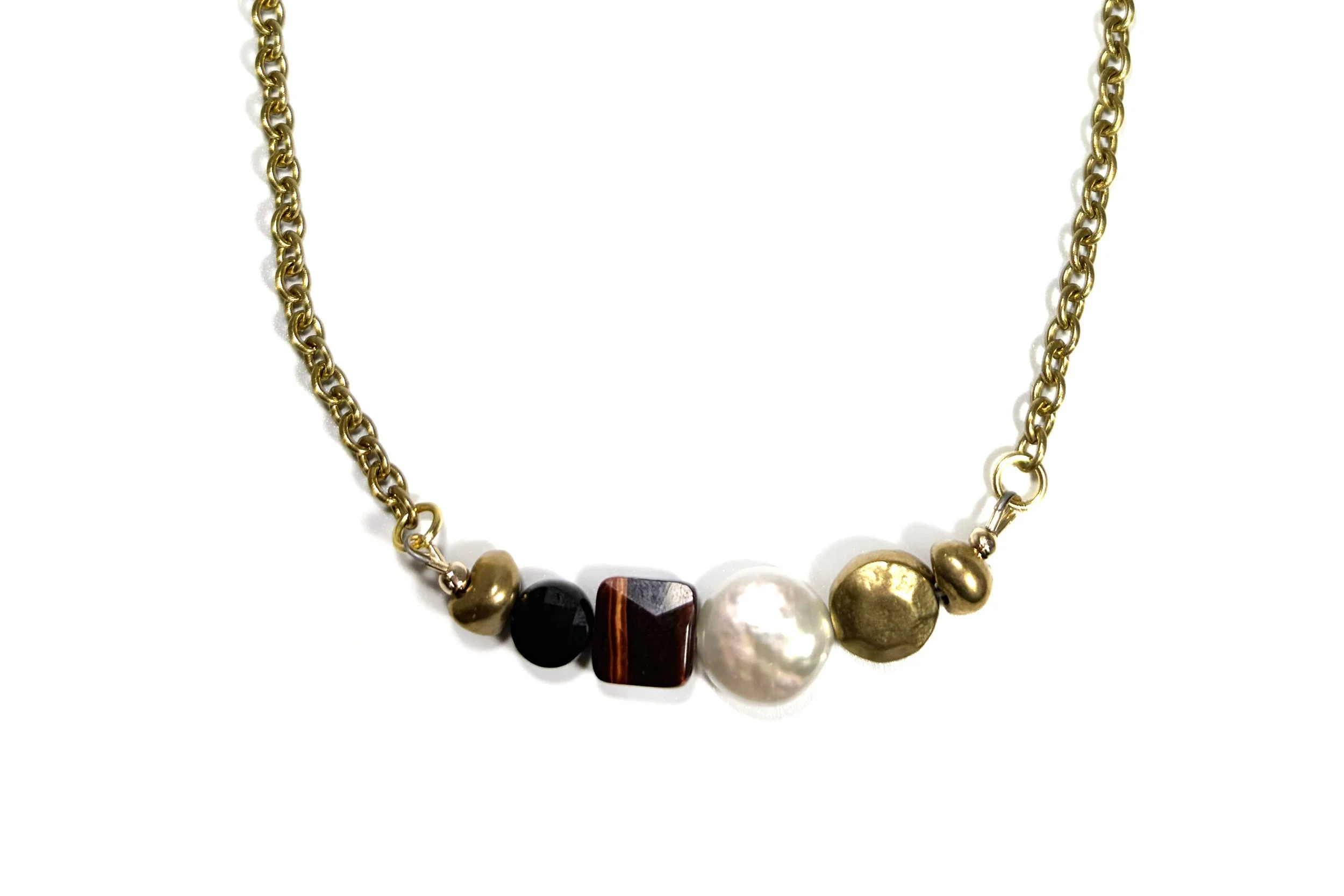 MERIDIAN: RED TIGER'S EYE & PEARL NECKLACE