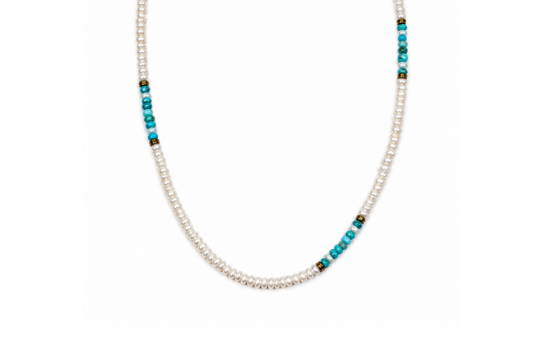 MINI BEADED PEARL & TURQUOISE NECKLACE