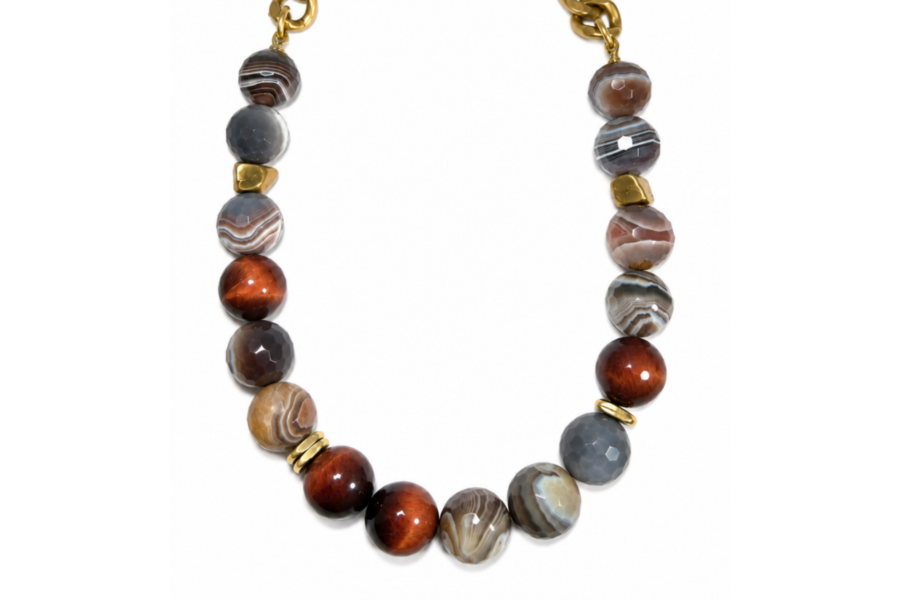 BOTSWANA AGATE & RED TIGER'S EYE NECKLACE