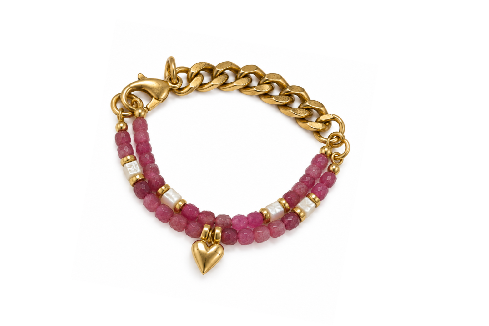 REMIX DUO: MINI PINK TOURMALINE & PUFFY HEART BRACELET