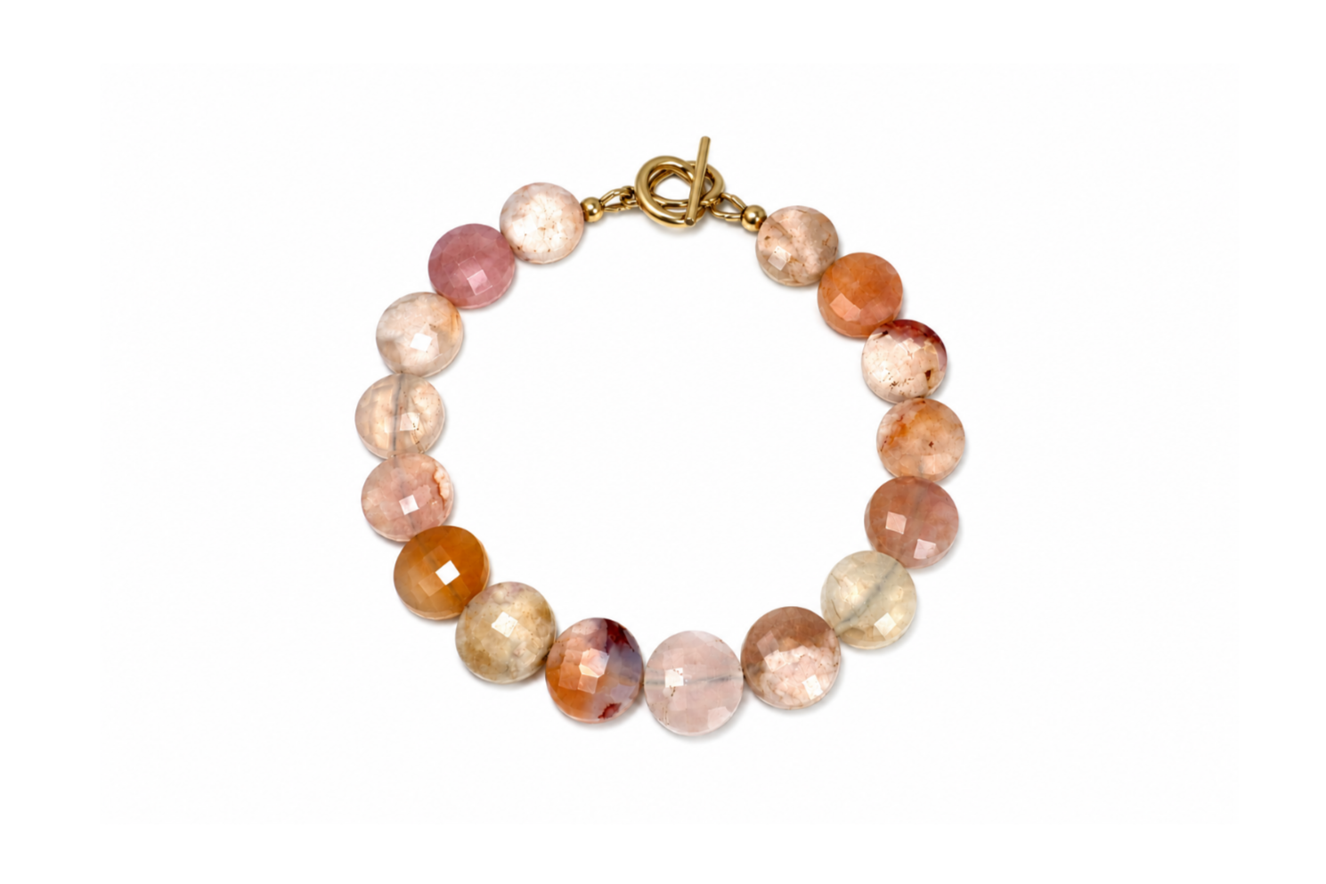 NARROW: FACETED CHERRY BLOSSOM AGATE COIN BRACELET