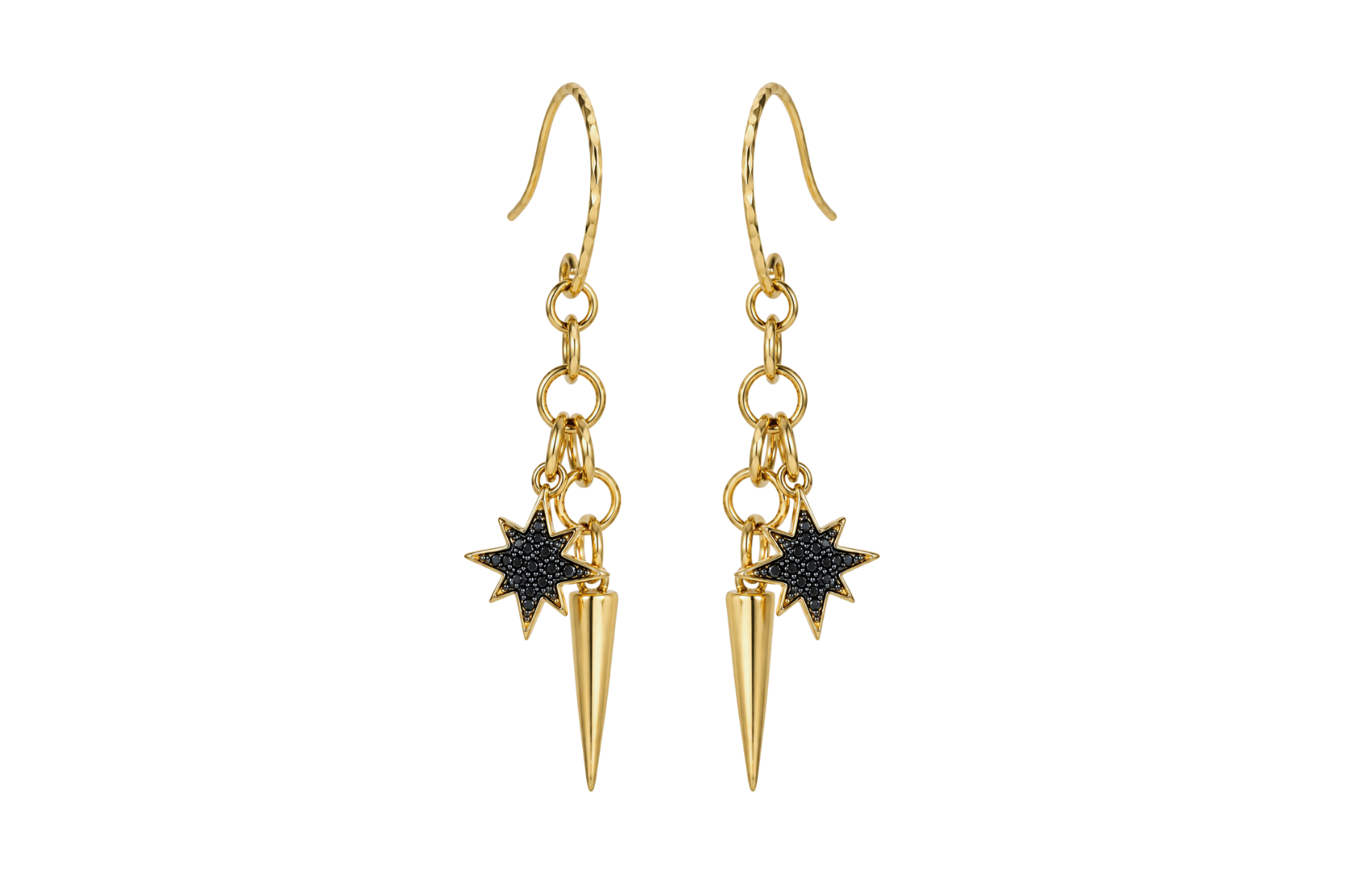 ROUND HOOK: BLACK PAVÉ STAR / SPIKE EARRINGS