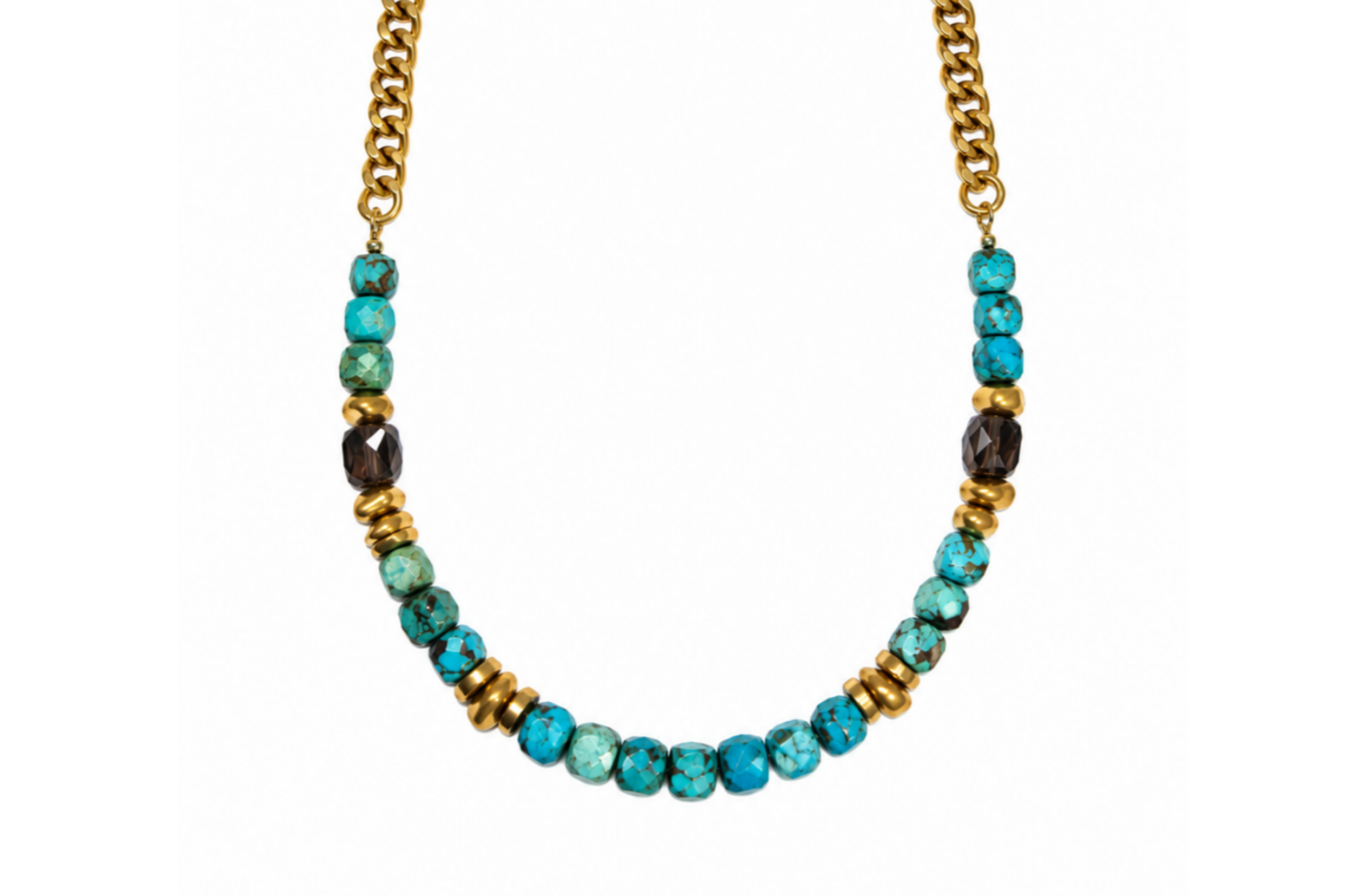 TURQUOISE & ICE OBSIDIAN CURB NECKLACE