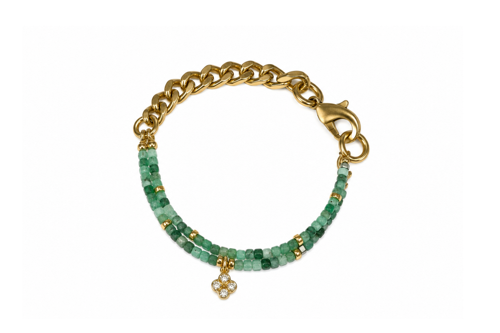 REMIX DUO: MINI EMERALD WITH PAVE CLOVER BRACELET