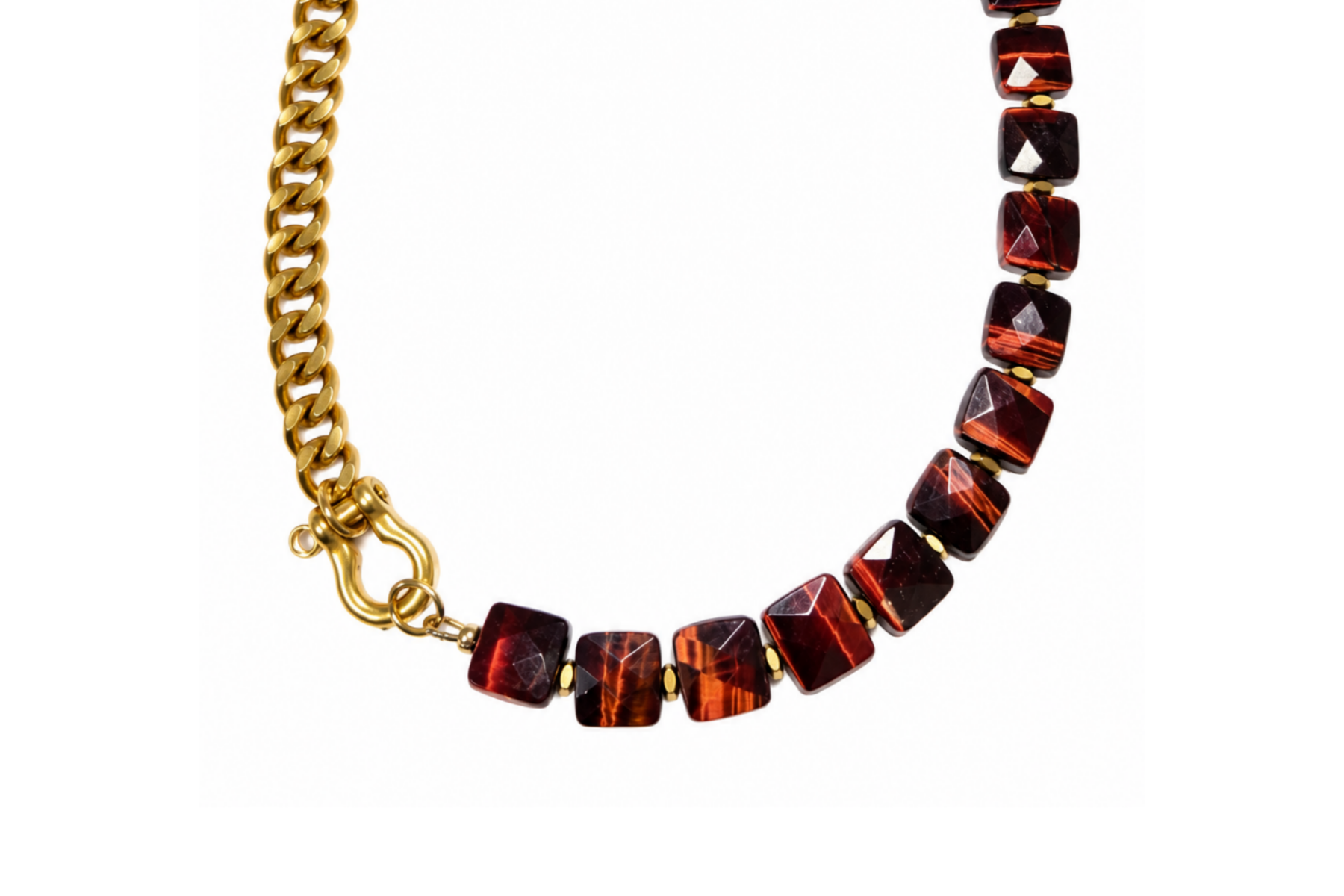 SHACKLE SINGLE: RED TIGER'S EYE SQUARE NECKLACE