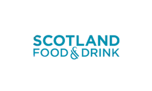 Scotland Food & Drink logo in blue text on black background.