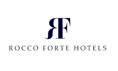 Rocco Forte Hotels logo in dark blue with stylized initials RF.
