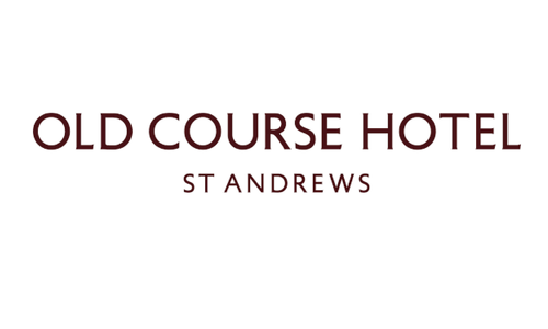 Logo for Old Course Hotel in St. Andrews, with the text in burgundy and black.