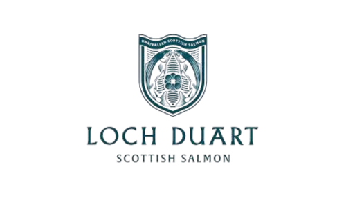 Logo of Loch Duart Scottish Salmon featuring a stylized salmon and mountain design.