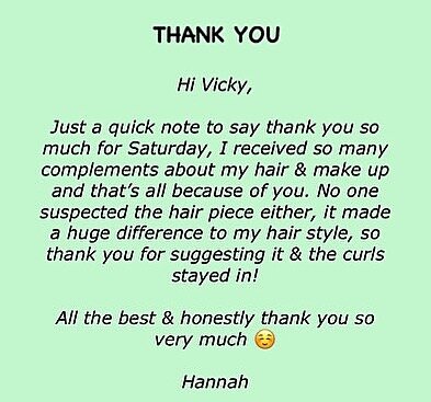 A lovely thank you email from Hannah who&rsquo;s wedding was last weekend! 
#victoriahaywood #victoriahaywoodhairandmakeup #wedding #thankyou #thankyounote