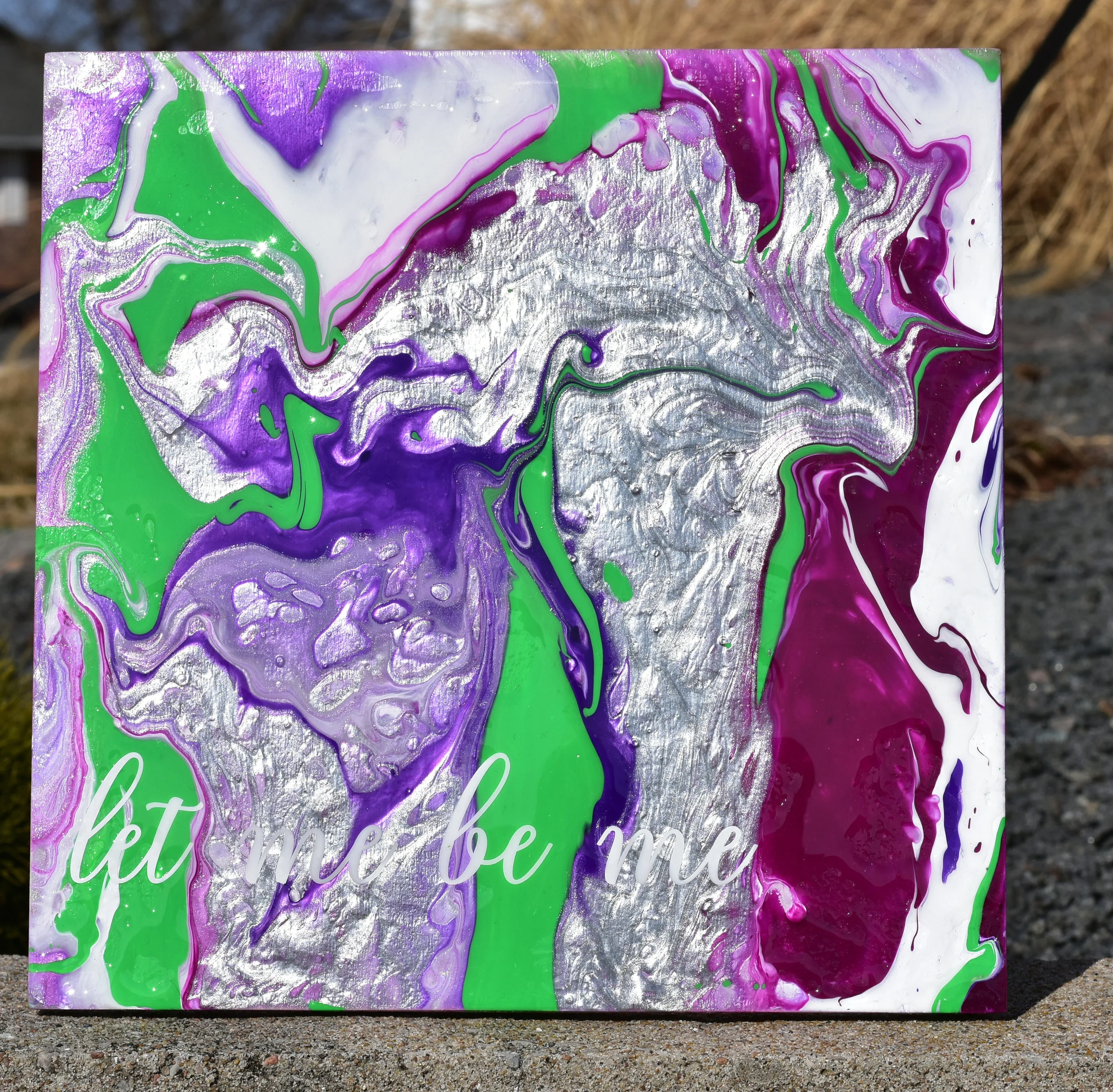 "let me be me" silver/purple