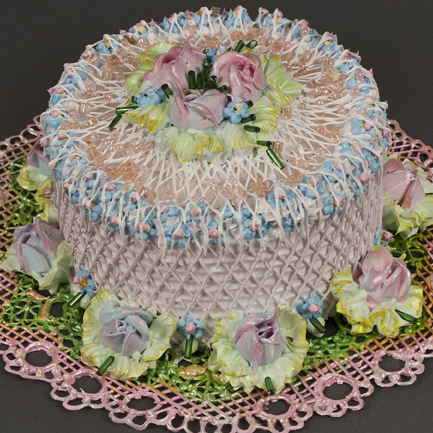 Pat Lasch: # Baker's Dozen # April 24 – May 30, 2012 &lt;alt: Acrylic pink cake with pink roses on top/&gt;